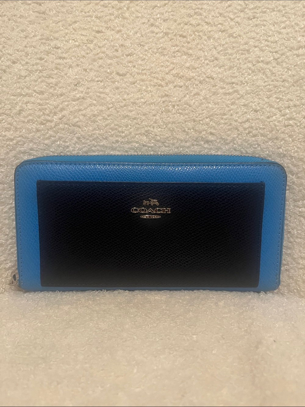 Coach Two-Tone Blue and Black Zip Around Wallet